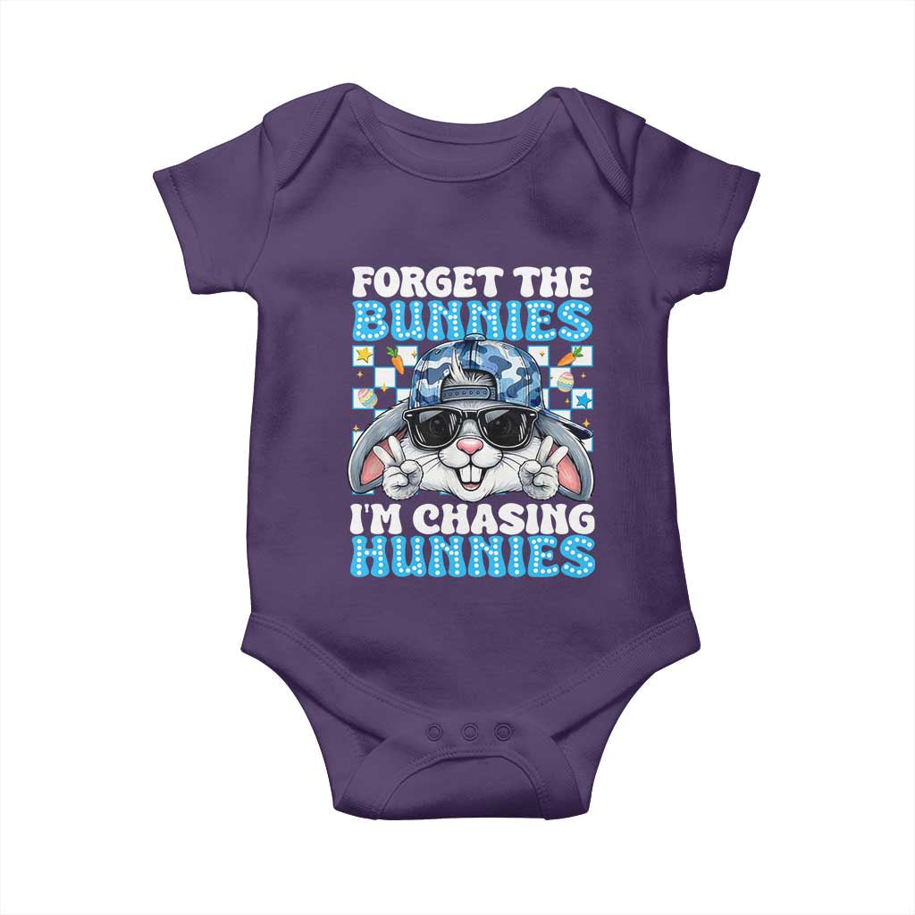 Funny Easter Bunny Forget the Bunnies I’m Chasing Hunnies Baby Onesie Cool Rabbit with Sunglasses & Hat Humor