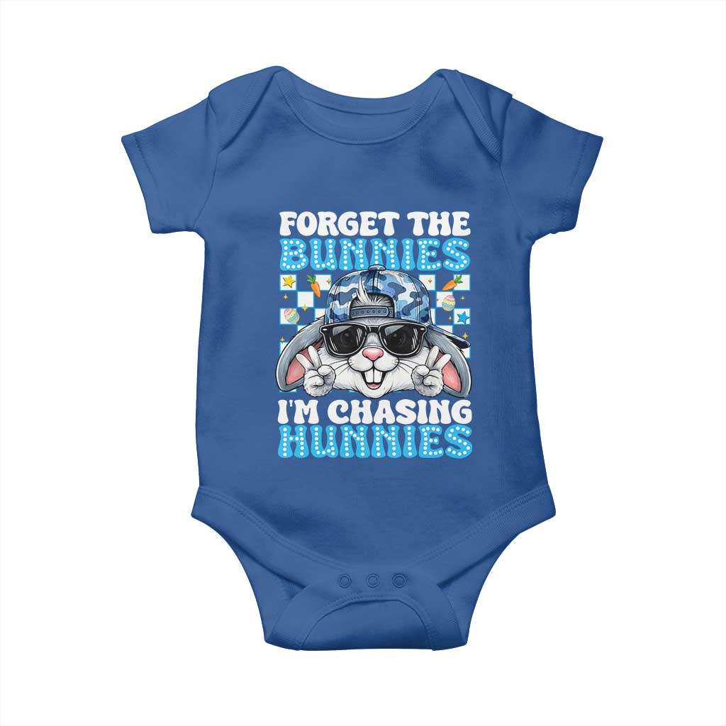 Funny Easter Bunny Forget the Bunnies I’m Chasing Hunnies Baby Onesie Cool Rabbit with Sunglasses & Hat Humor