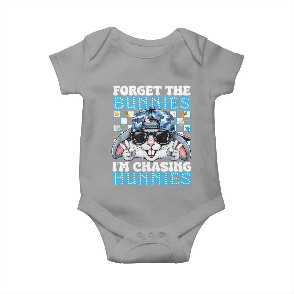 Funny Easter Bunny Forget the Bunnies I’m Chasing Hunnies Baby Onesie Cool Rabbit with Sunglasses & Hat Humor