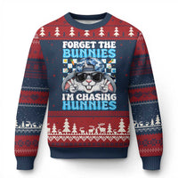 Funny Easter Bunny Forget the Bunnies I’m Chasing Hunnies Ugly Christmas Sweater Cool Rabbit with Sunglasses & Hat Humor