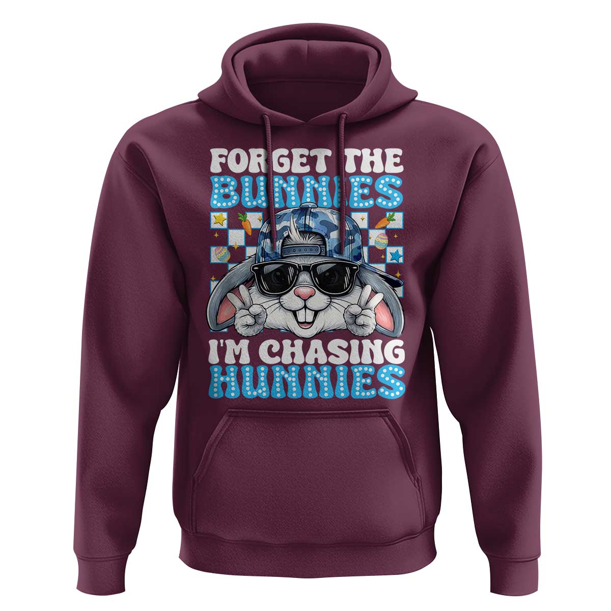 Funny Easter Bunny Forget the Bunnies I’m Chasing Hunnies Hoodie Cool Rabbit with Sunglasses & Hat Humor