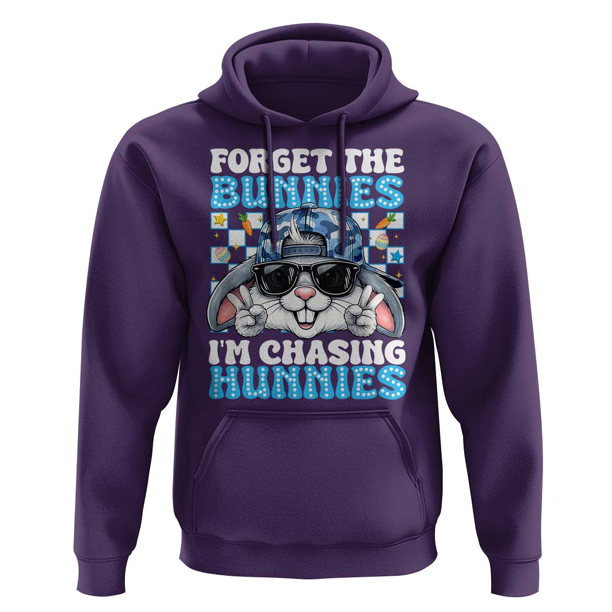 Funny Easter Bunny Forget the Bunnies I’m Chasing Hunnies Hoodie Cool Rabbit with Sunglasses & Hat Humor