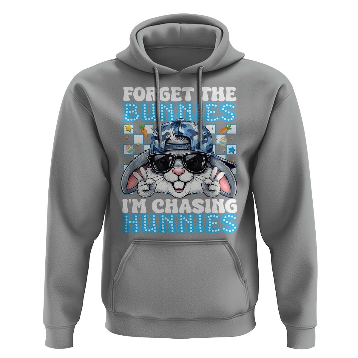 Funny Easter Bunny Forget the Bunnies I’m Chasing Hunnies Hoodie Cool Rabbit with Sunglasses & Hat Humor
