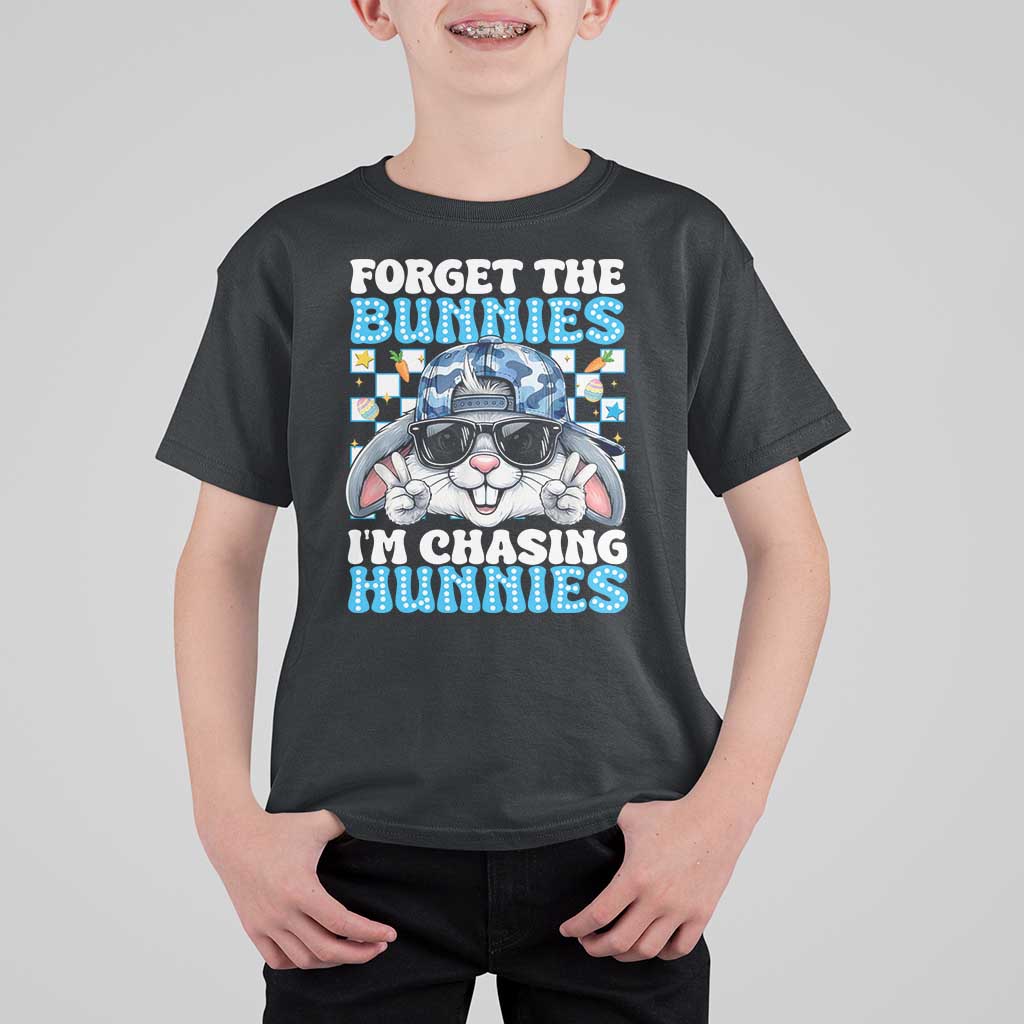 Funny Easter Bunny Forget the Bunnies I’m Chasing Hunnies T Shirt For Kid Cool Rabbit with Sunglasses & Hat Humor