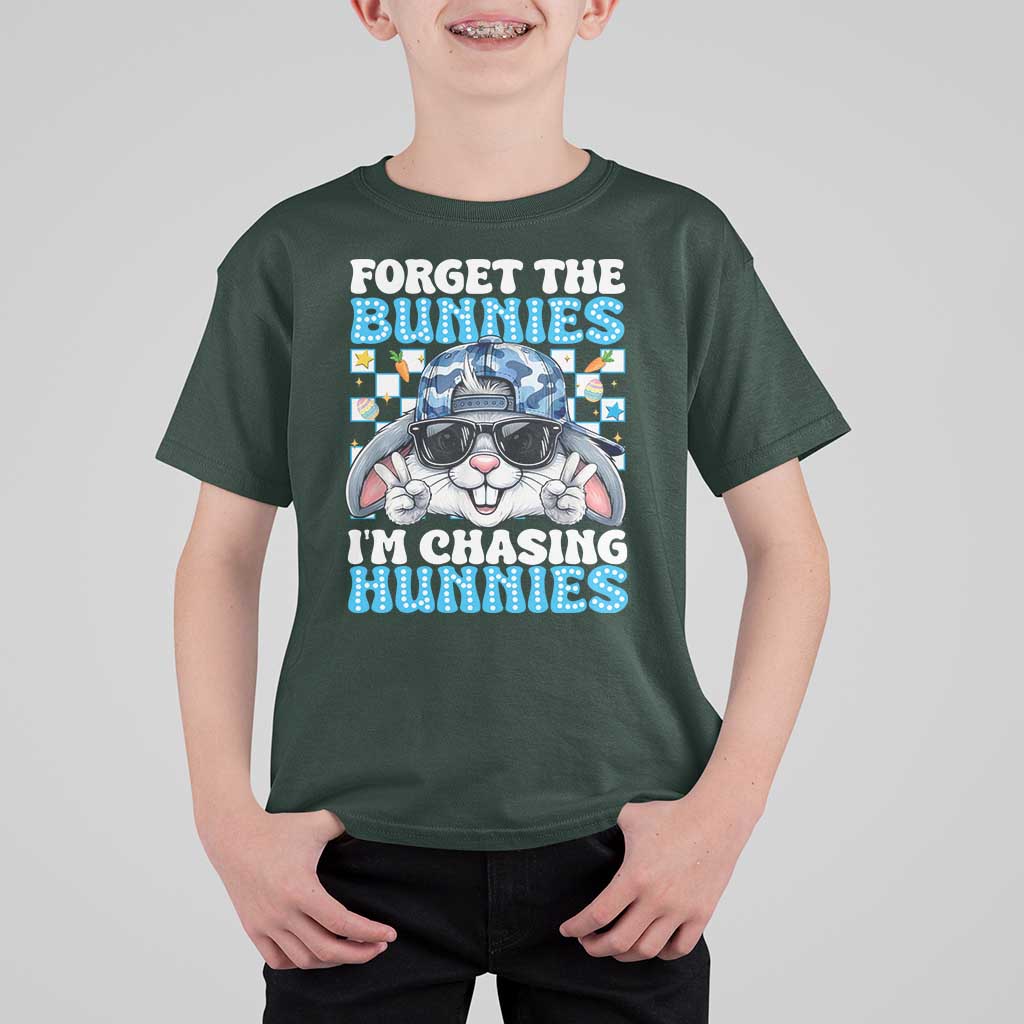 Funny Easter Bunny Forget the Bunnies I’m Chasing Hunnies T Shirt For Kid Cool Rabbit with Sunglasses & Hat Humor