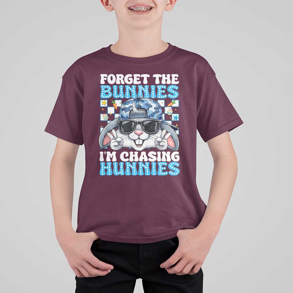 Funny Easter Bunny Forget the Bunnies I’m Chasing Hunnies T Shirt For Kid Cool Rabbit with Sunglasses & Hat Humor