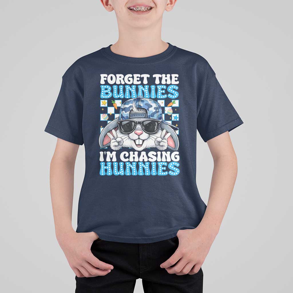 Funny Easter Bunny Forget the Bunnies I’m Chasing Hunnies T Shirt For Kid Cool Rabbit with Sunglasses & Hat Humor