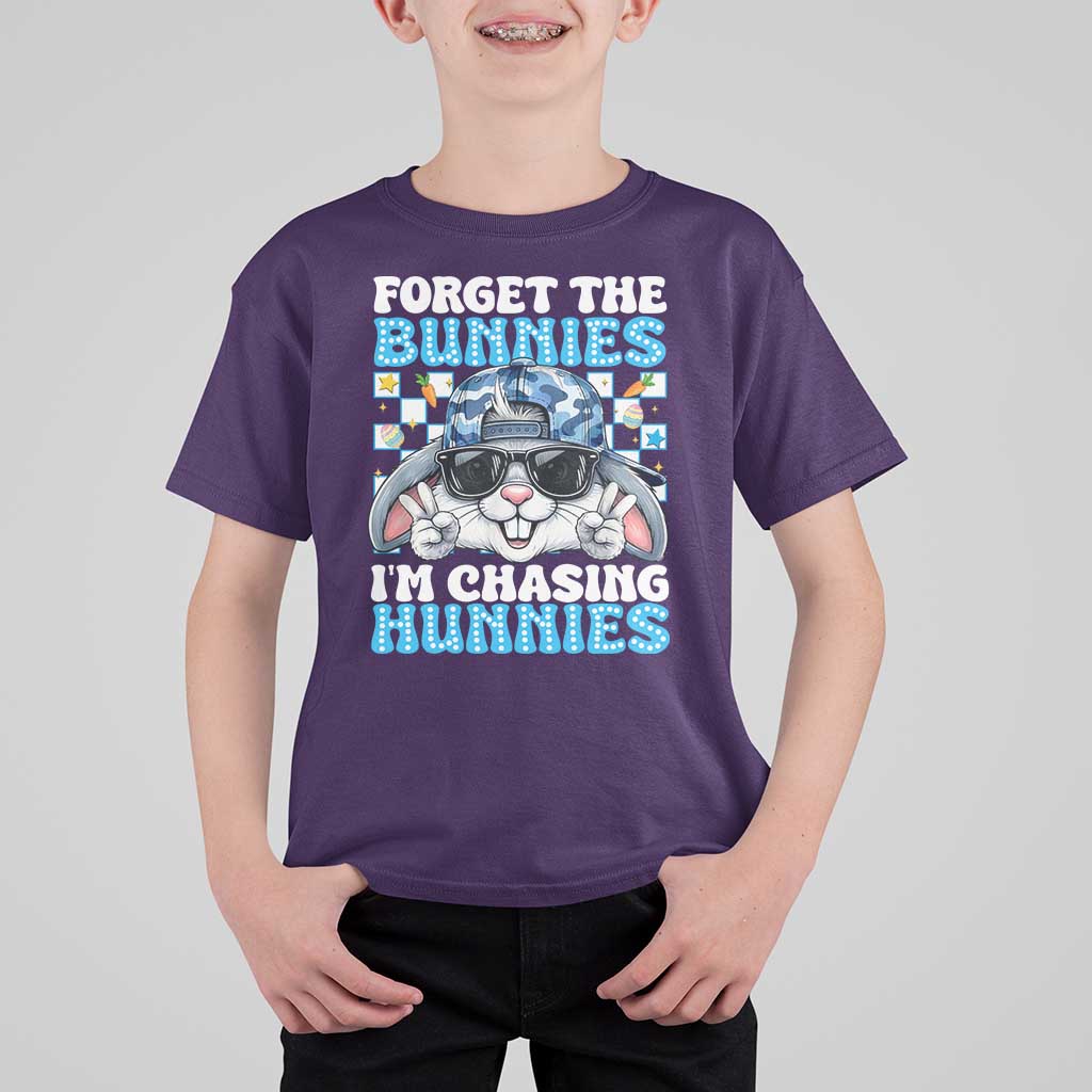 Funny Easter Bunny Forget the Bunnies I’m Chasing Hunnies T Shirt For Kid Cool Rabbit with Sunglasses & Hat Humor