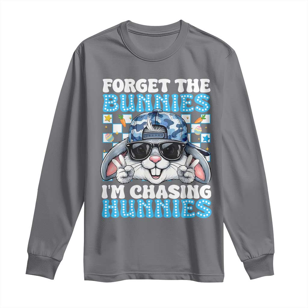 Funny Easter Bunny Forget the Bunnies I’m Chasing Hunnies Long Sleeve Shirt Cool Rabbit with Sunglasses & Hat Humor