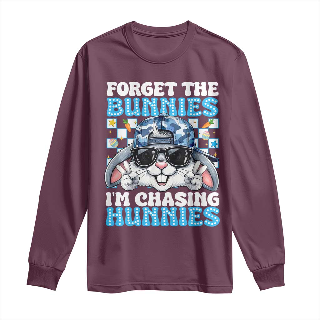 Funny Easter Bunny Forget the Bunnies I’m Chasing Hunnies Long Sleeve Shirt Cool Rabbit with Sunglasses & Hat Humor