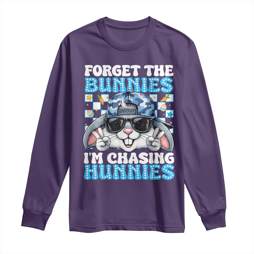 Funny Easter Bunny Forget the Bunnies I’m Chasing Hunnies Long Sleeve Shirt Cool Rabbit with Sunglasses & Hat Humor