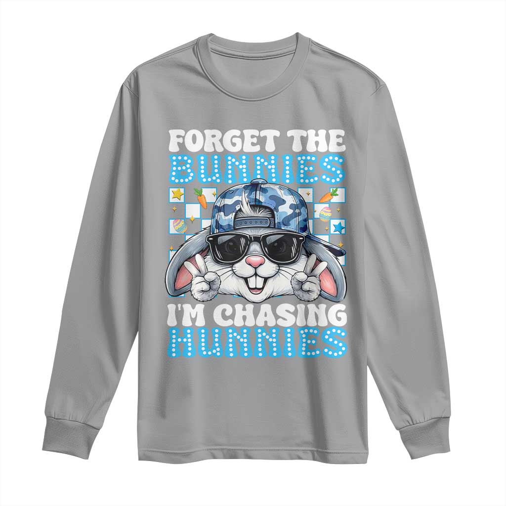 Funny Easter Bunny Forget the Bunnies I’m Chasing Hunnies Long Sleeve Shirt Cool Rabbit with Sunglasses & Hat Humor