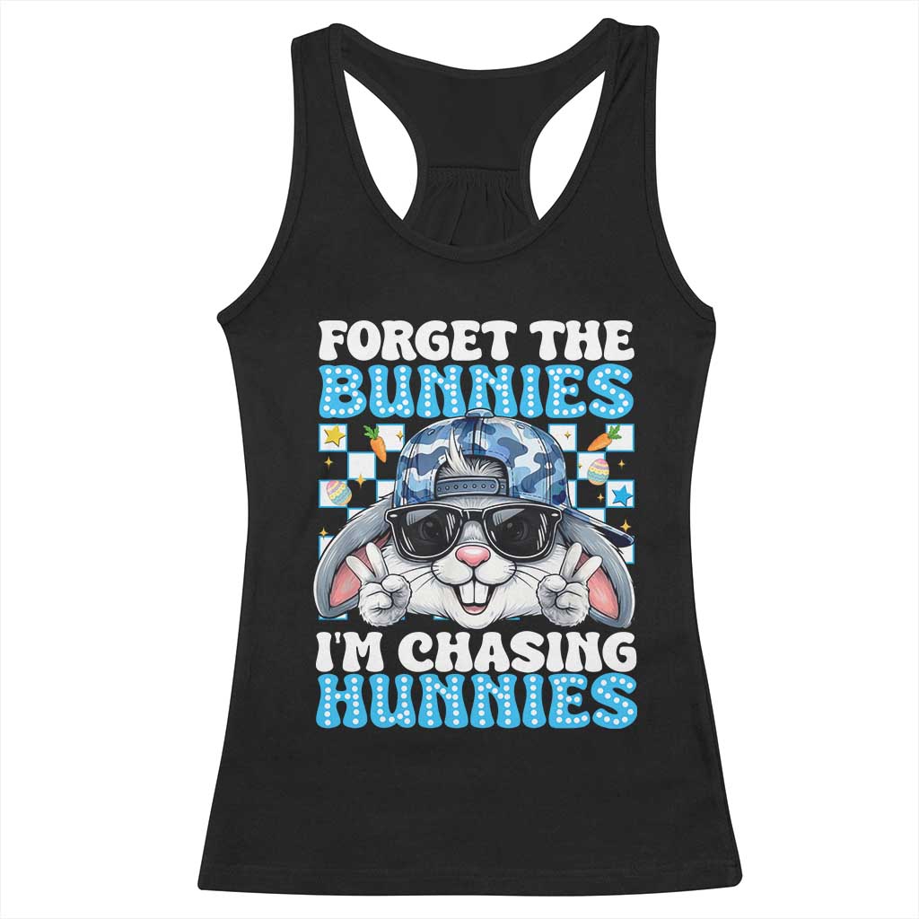 Funny Easter Bunny Forget the Bunnies I’m Chasing Hunnies Racerback Tank Top Cool Rabbit with Sunglasses & Hat Humor