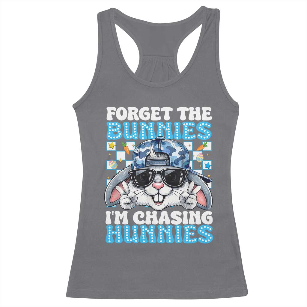 Funny Easter Bunny Forget the Bunnies I’m Chasing Hunnies Racerback Tank Top Cool Rabbit with Sunglasses & Hat Humor