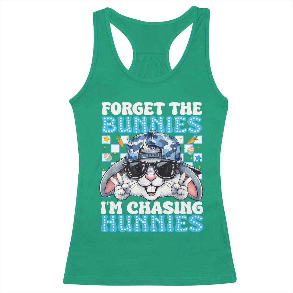Funny Easter Bunny Forget the Bunnies I’m Chasing Hunnies Racerback Tank Top Cool Rabbit with Sunglasses & Hat Humor