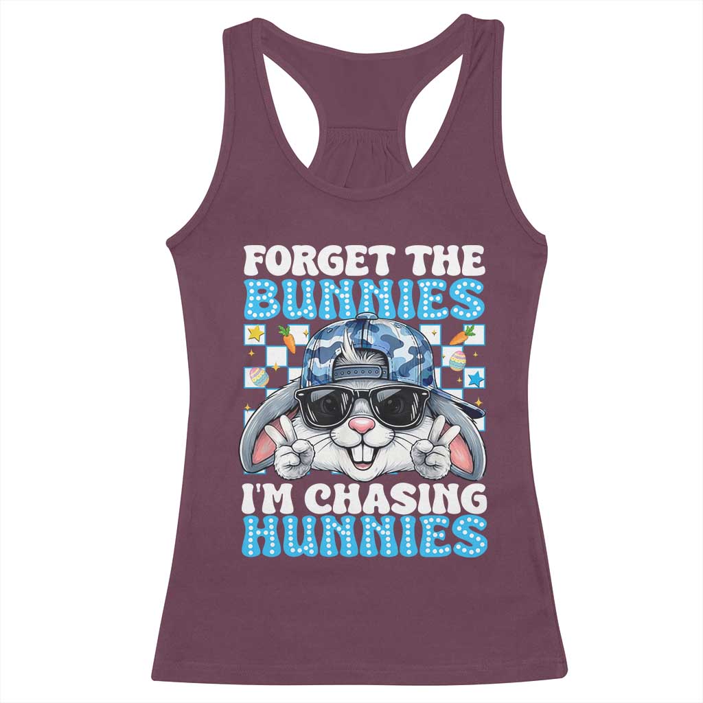 Funny Easter Bunny Forget the Bunnies I’m Chasing Hunnies Racerback Tank Top Cool Rabbit with Sunglasses & Hat Humor