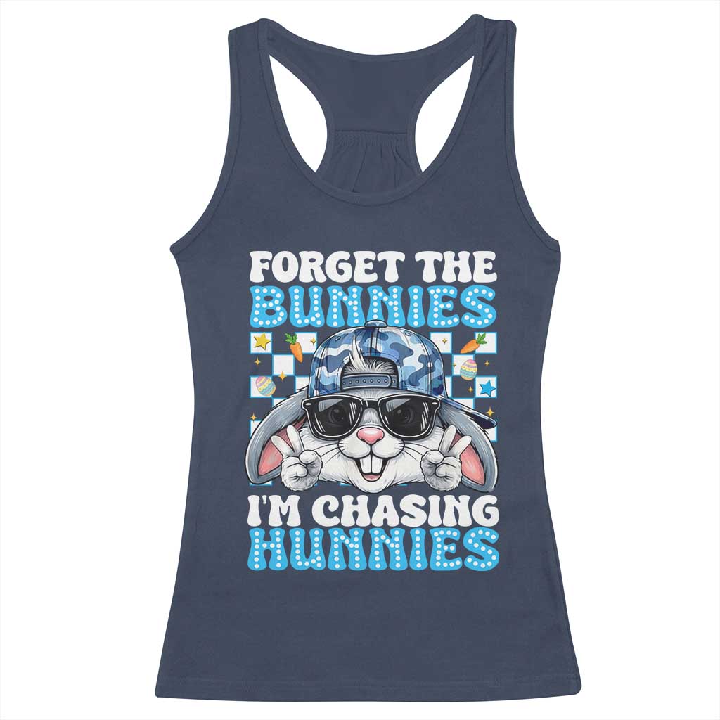Funny Easter Bunny Forget the Bunnies I’m Chasing Hunnies Racerback Tank Top Cool Rabbit with Sunglasses & Hat Humor