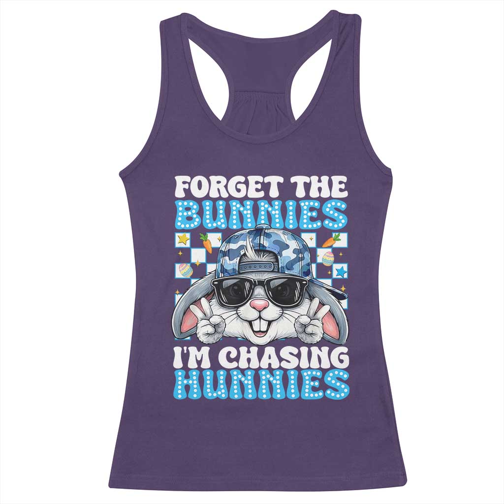 Funny Easter Bunny Forget the Bunnies I’m Chasing Hunnies Racerback Tank Top Cool Rabbit with Sunglasses & Hat Humor