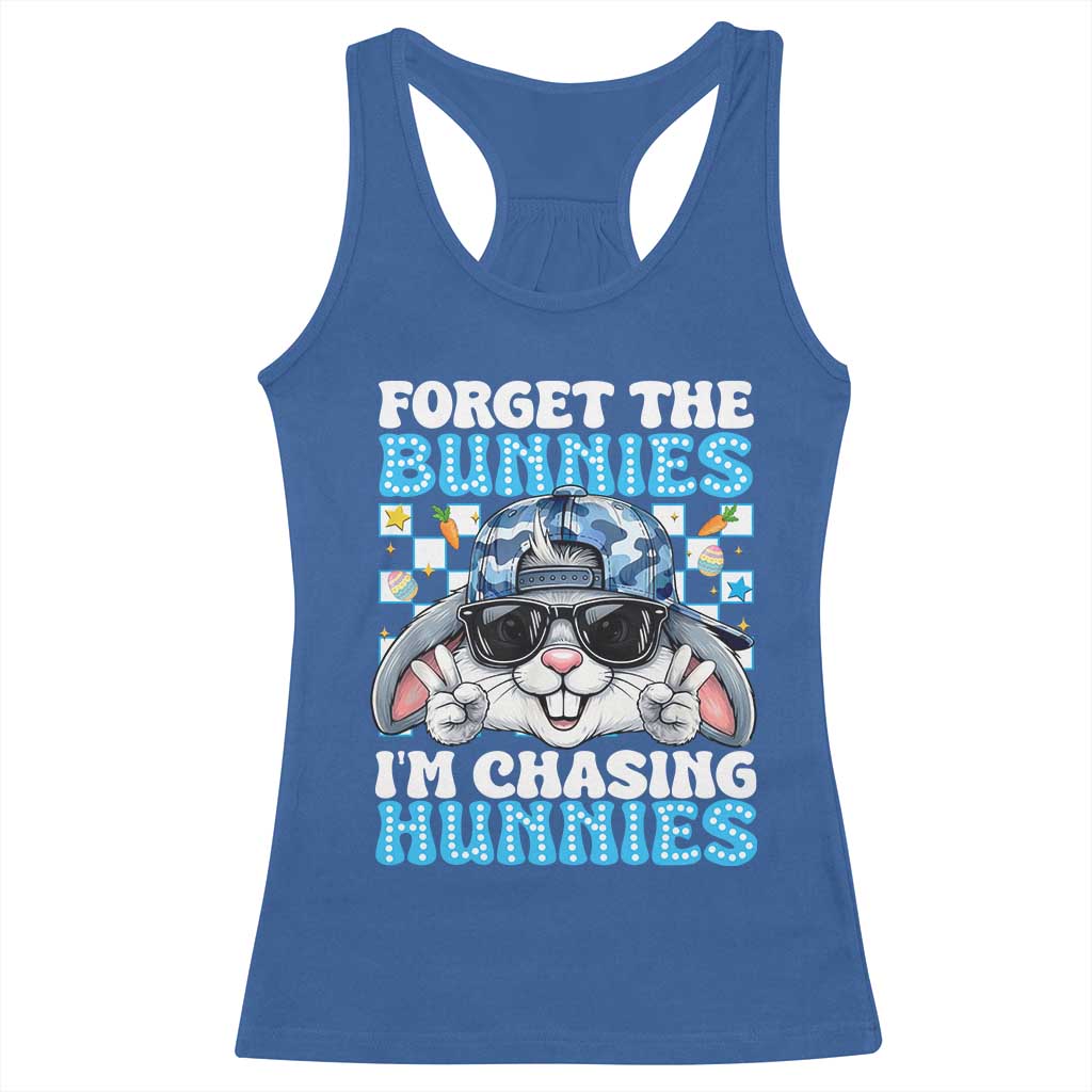 Funny Easter Bunny Forget the Bunnies I’m Chasing Hunnies Racerback Tank Top Cool Rabbit with Sunglasses & Hat Humor