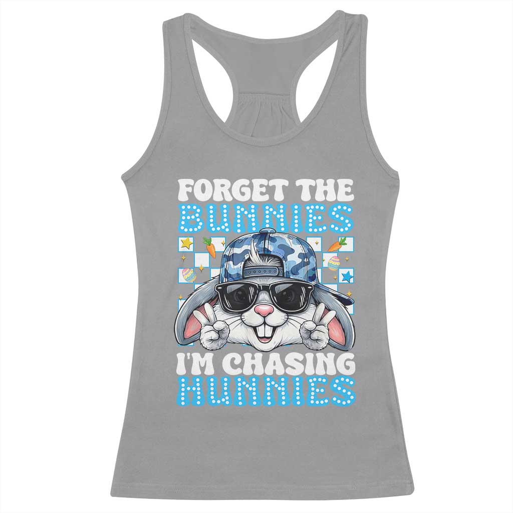 Funny Easter Bunny Forget the Bunnies I’m Chasing Hunnies Racerback Tank Top Cool Rabbit with Sunglasses & Hat Humor