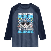 Funny Easter Bunny Forget the Bunnies I’m Chasing Hunnies Raglan Shirt Cool Rabbit with Sunglasses & Hat Humor