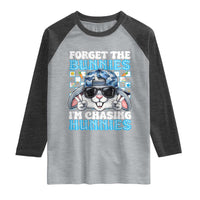 Funny Easter Bunny Forget the Bunnies I’m Chasing Hunnies Raglan Shirt Cool Rabbit with Sunglasses & Hat Humor