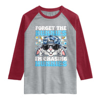 Funny Easter Bunny Forget the Bunnies I’m Chasing Hunnies Raglan Shirt Cool Rabbit with Sunglasses & Hat Humor