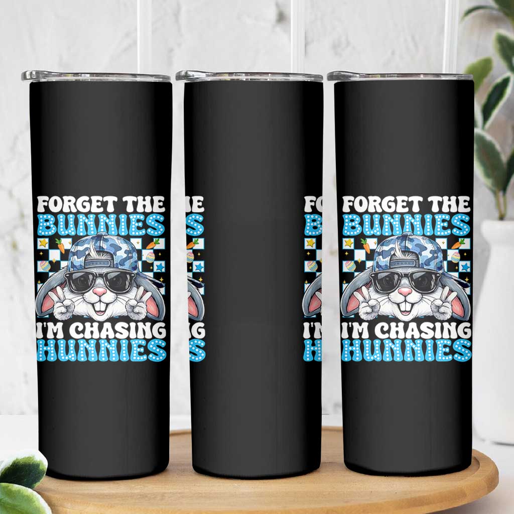 Funny Easter Bunny Forget the Bunnies I’m Chasing Hunnies Skinny Tumbler Cool Rabbit with Sunglasses & Hat Humor