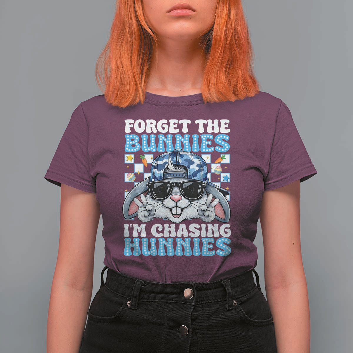 Funny Easter Bunny Forget the Bunnies I’m Chasing Hunnies T Shirt For Women Cool Rabbit with Sunglasses & Hat Humor