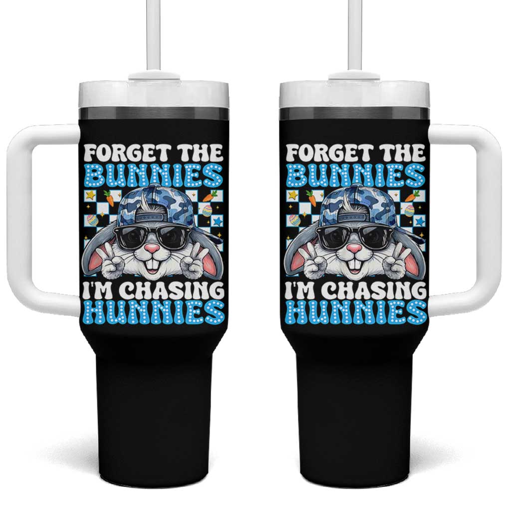 Funny Easter Bunny Forget the Bunnies I’m Chasing Hunnies Tumbler With Handle Cool Rabbit with Sunglasses & Hat Humor