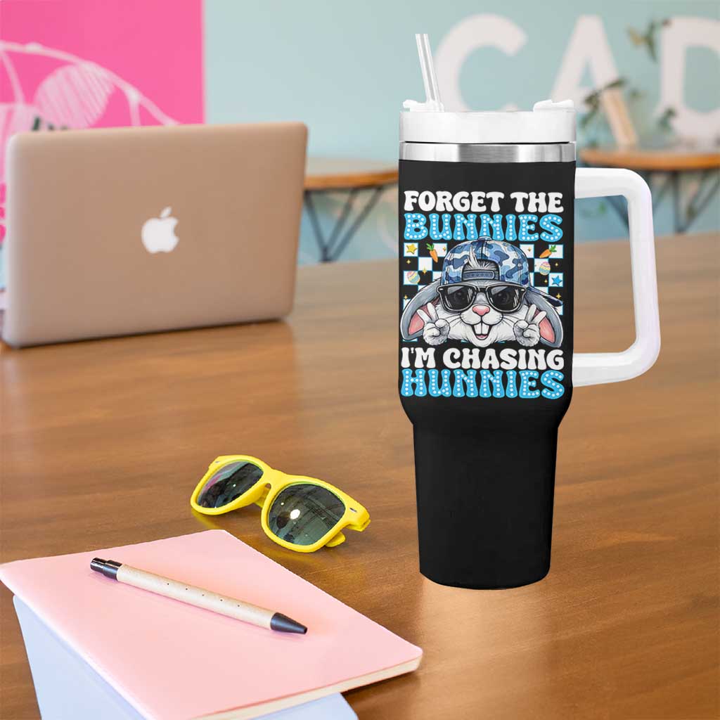 Funny Easter Bunny Forget the Bunnies I’m Chasing Hunnies Tumbler With Handle Cool Rabbit with Sunglasses & Hat Humor
