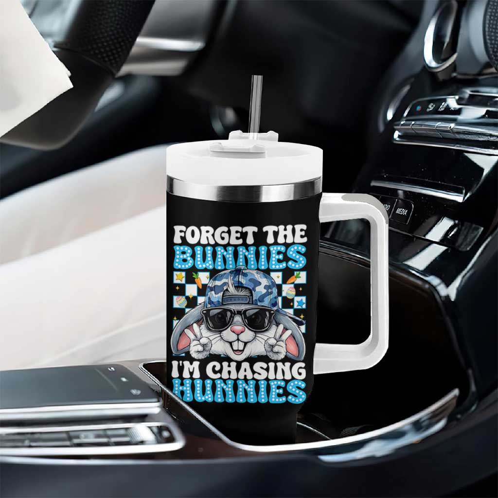 Funny Easter Bunny Forget the Bunnies I’m Chasing Hunnies Tumbler With Handle Cool Rabbit with Sunglasses & Hat Humor