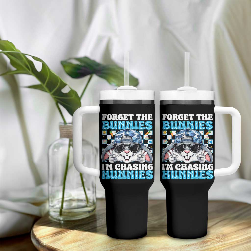 Funny Easter Bunny Forget the Bunnies I’m Chasing Hunnies Tumbler With Handle Cool Rabbit with Sunglasses & Hat Humor