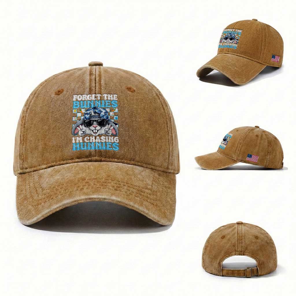 Funny Easter Bunny Forget the Bunnies I’m Chasing Hunnies Washed Cotton Baseball Cap Cool Rabbit with Sunglasses & Hat Humor