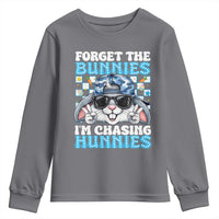 Funny Easter Bunny Forget the Bunnies I’m Chasing Hunnies Youth Sweatshirt Cool Rabbit with Sunglasses & Hat Humor