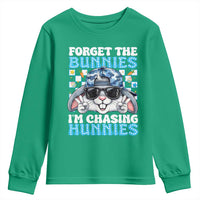 Funny Easter Bunny Forget the Bunnies I’m Chasing Hunnies Youth Sweatshirt Cool Rabbit with Sunglasses & Hat Humor