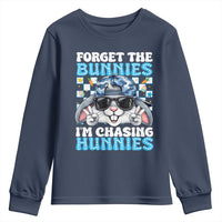 Funny Easter Bunny Forget the Bunnies I’m Chasing Hunnies Youth Sweatshirt Cool Rabbit with Sunglasses & Hat Humor