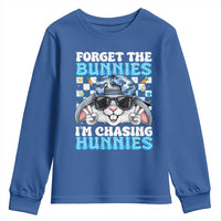 Funny Easter Bunny Forget the Bunnies I’m Chasing Hunnies Youth Sweatshirt Cool Rabbit with Sunglasses & Hat Humor