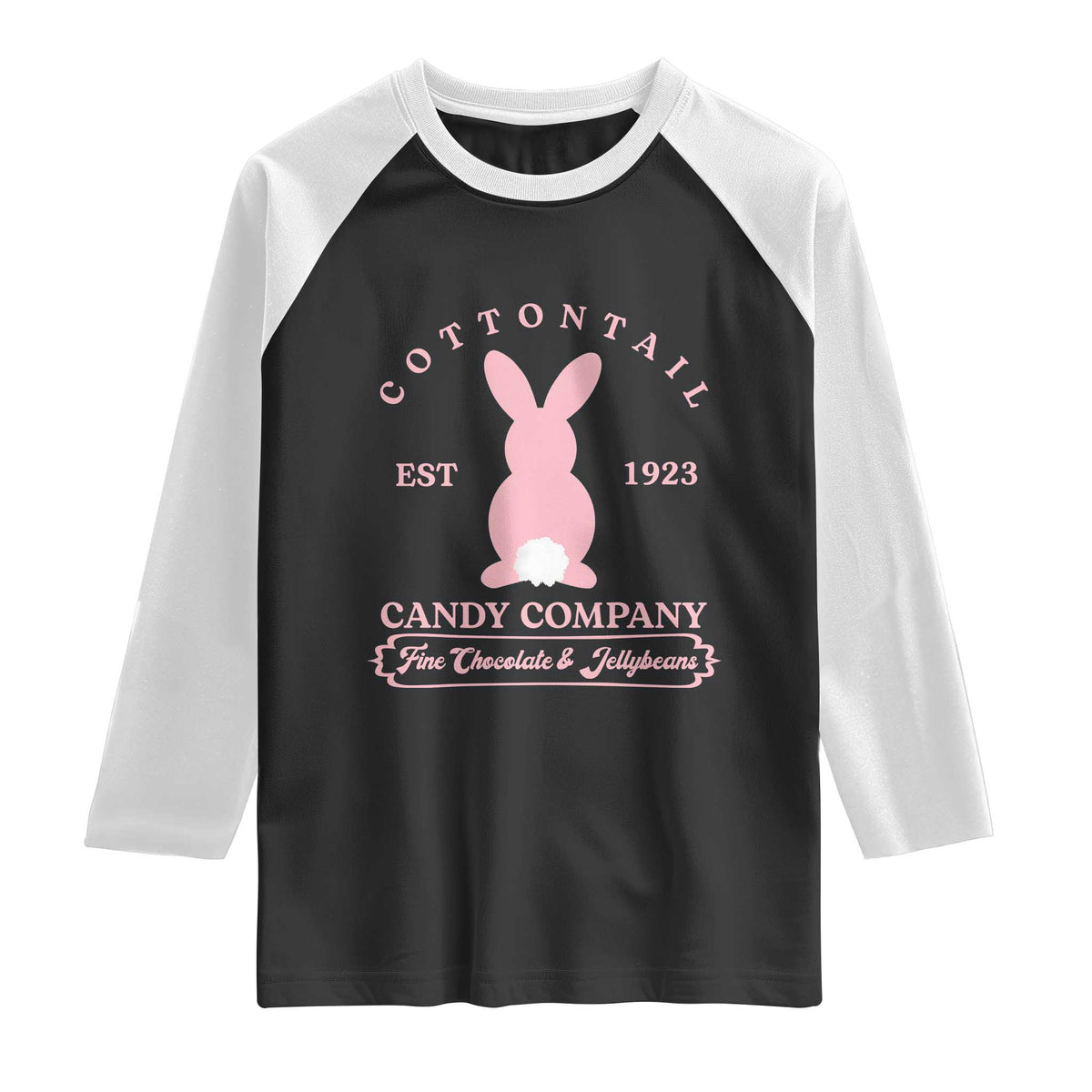 Cottontail Candy Company Vintage Easter Bunny Raglan Shirt Retro Chocolate and Jellybeans Spring Lovers