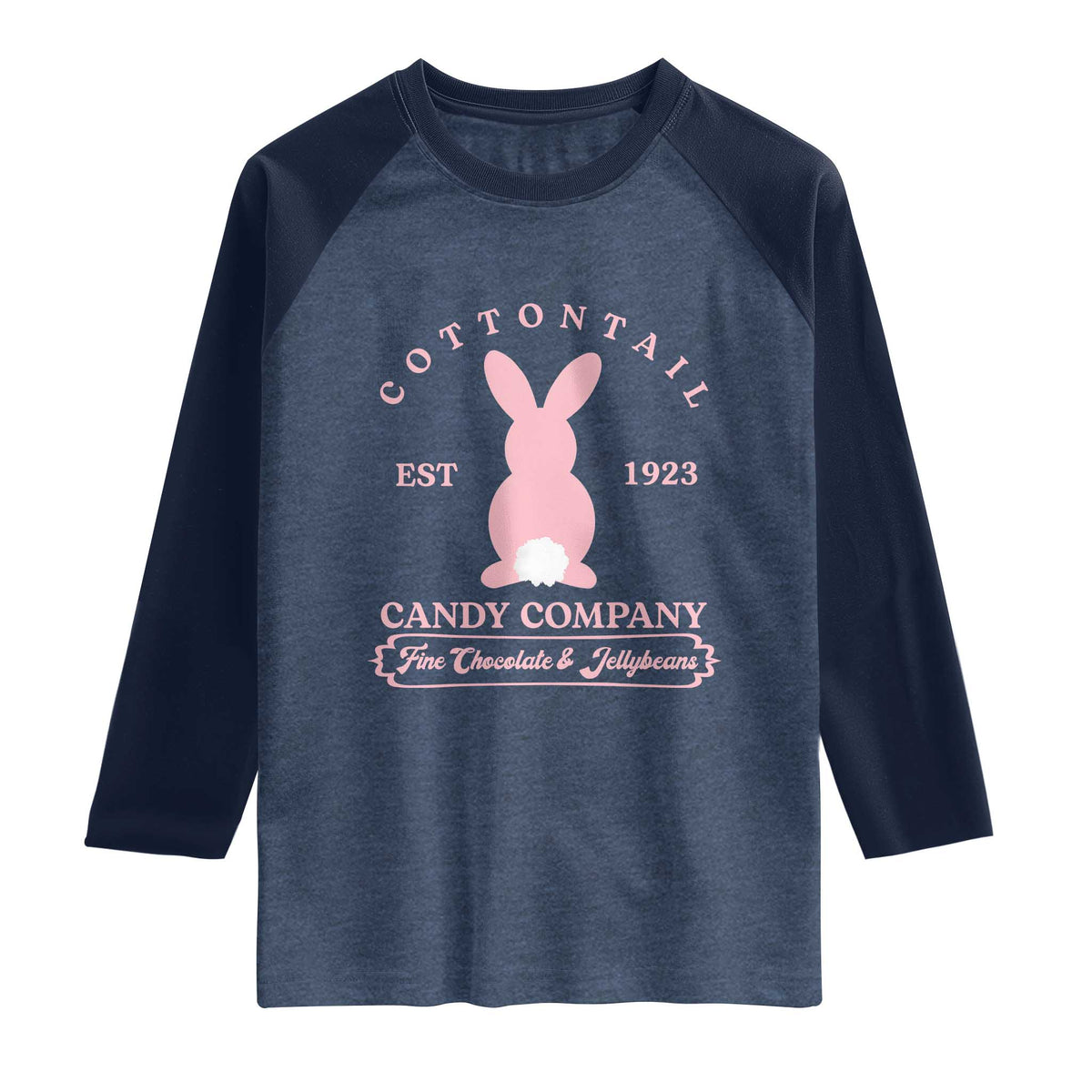 Cottontail Candy Company Vintage Easter Bunny Raglan Shirt Retro Chocolate and Jellybeans Spring Lovers
