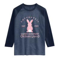 Cottontail Candy Company Vintage Easter Bunny Raglan Shirt Retro Chocolate and Jellybeans Spring Lovers