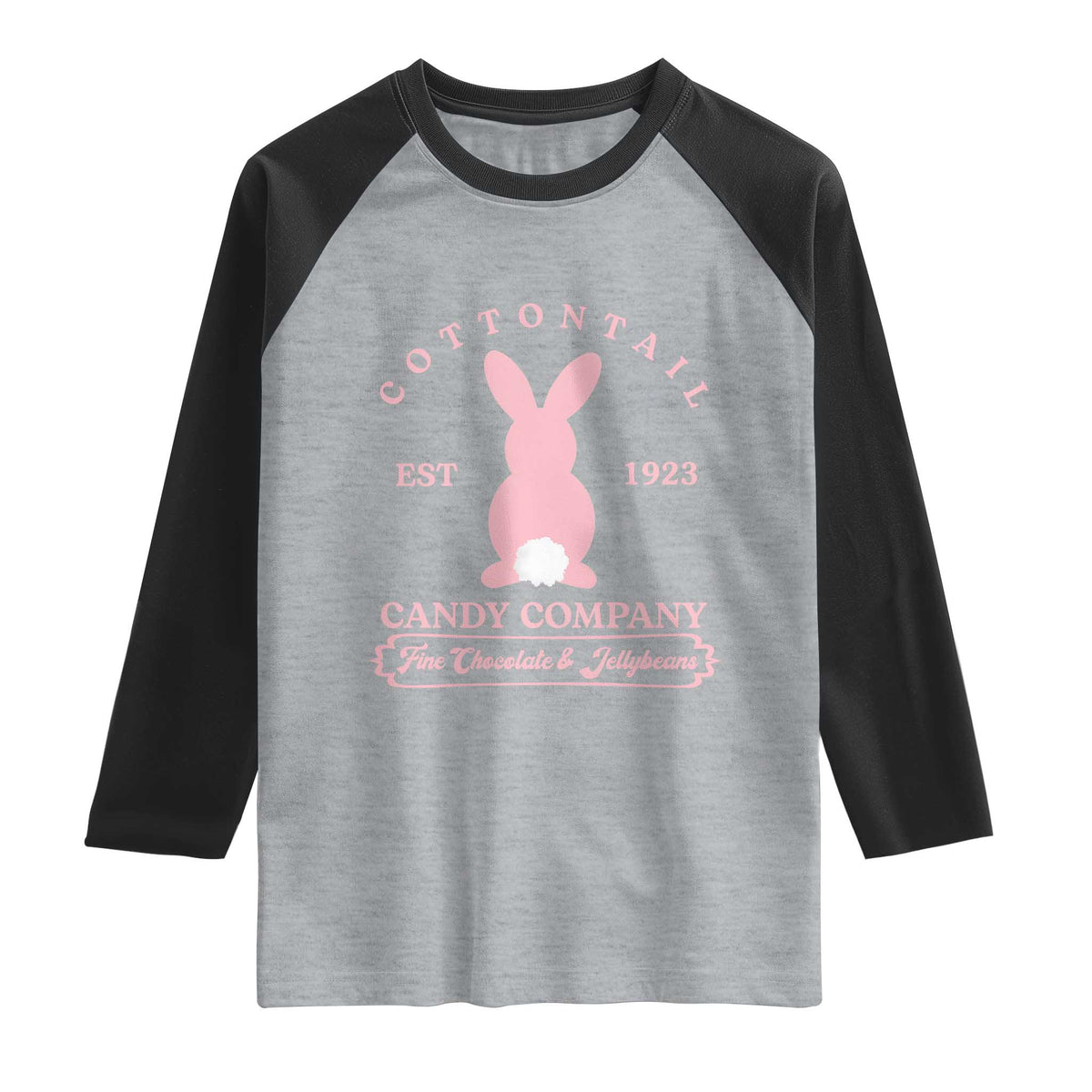 Cottontail Candy Company Vintage Easter Bunny Raglan Shirt Retro Chocolate and Jellybeans Spring Lovers