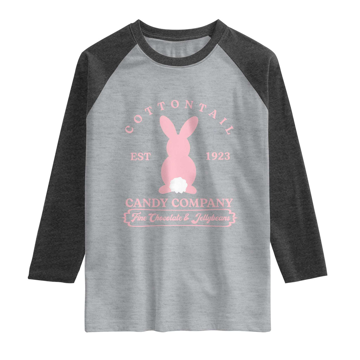 Cottontail Candy Company Vintage Easter Bunny Raglan Shirt Retro Chocolate and Jellybeans Spring Lovers