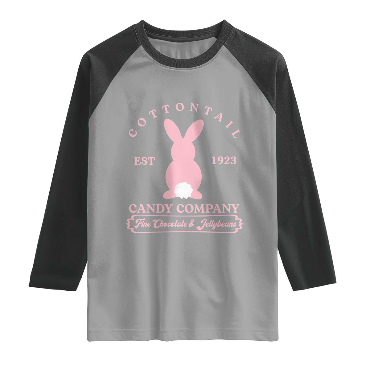 Cottontail Candy Company Vintage Easter Bunny Raglan Shirt Retro Chocolate and Jellybeans Spring Lovers