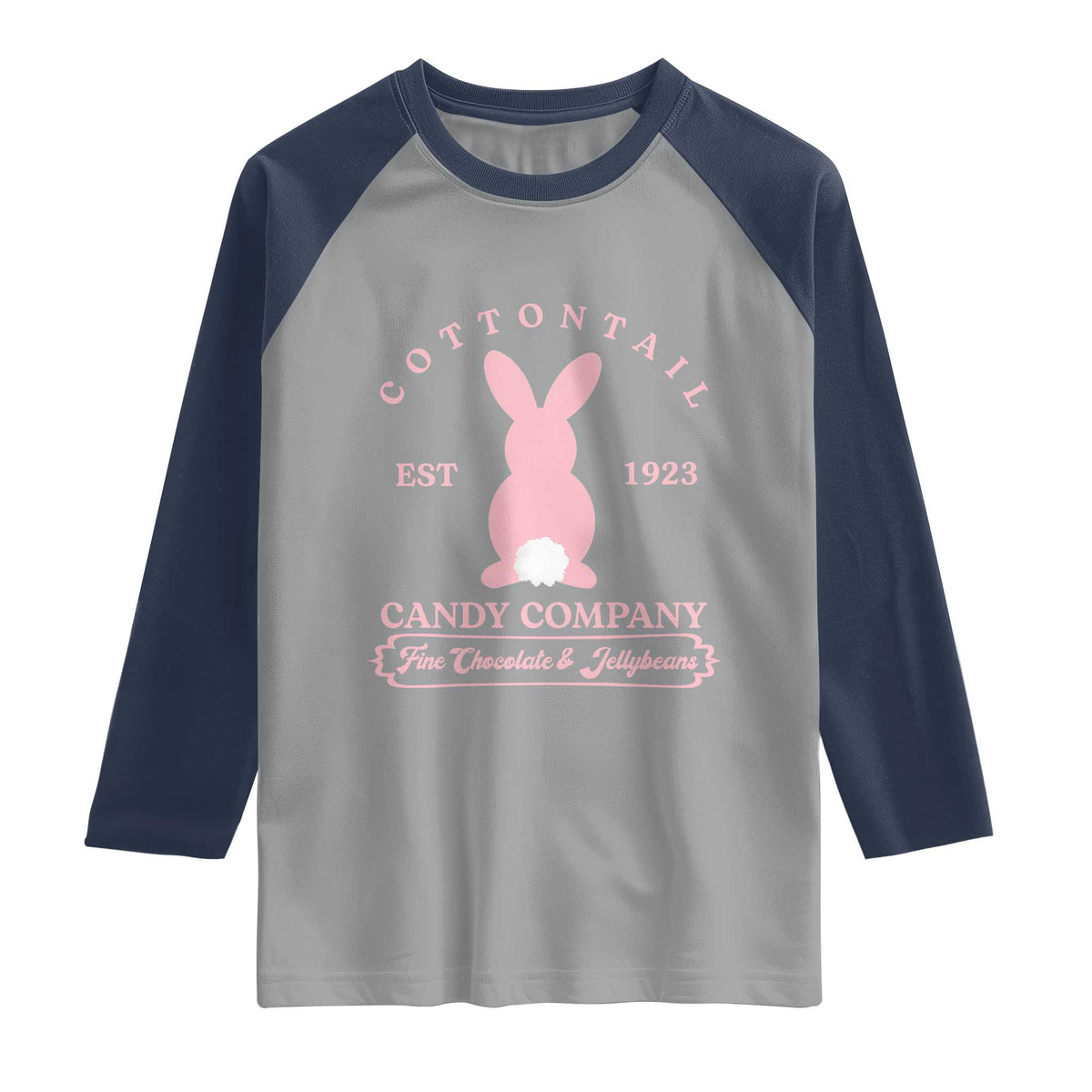 Cottontail Candy Company Vintage Easter Bunny Raglan Shirt Retro Chocolate and Jellybeans Spring Lovers
