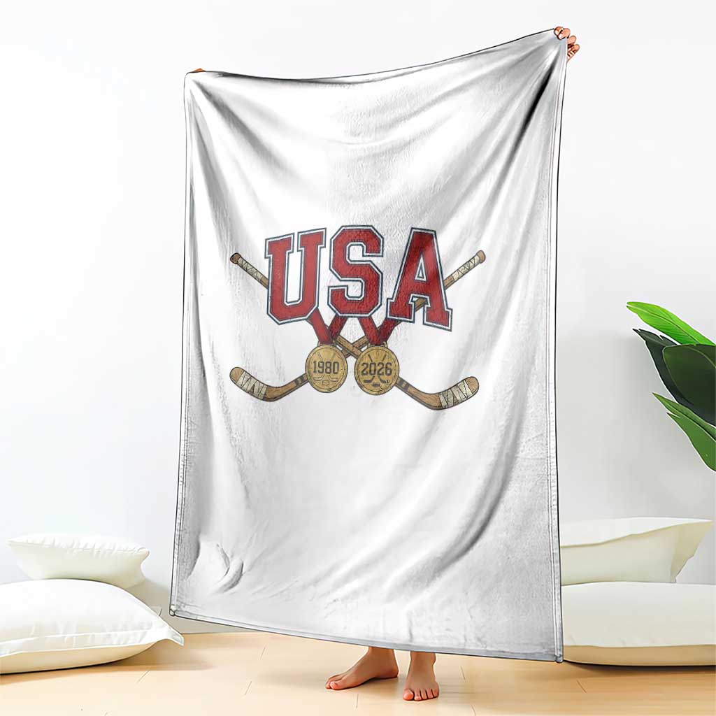USA Ice Hockey Pride 1980 to 2026 Legacy Throw Blanket Patriotic American Champions