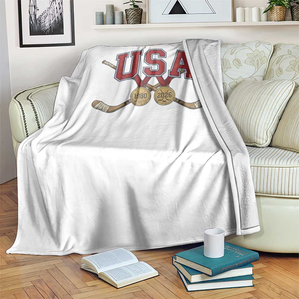USA Ice Hockey Pride 1980 to 2026 Legacy Throw Blanket Patriotic American Champions