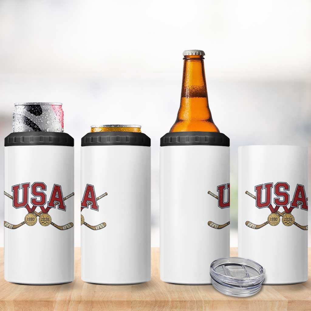 USA Ice Hockey Pride 1980 to 2026 Legacy 4 in 1 Can Cooler Tumbler Patriotic American Champions