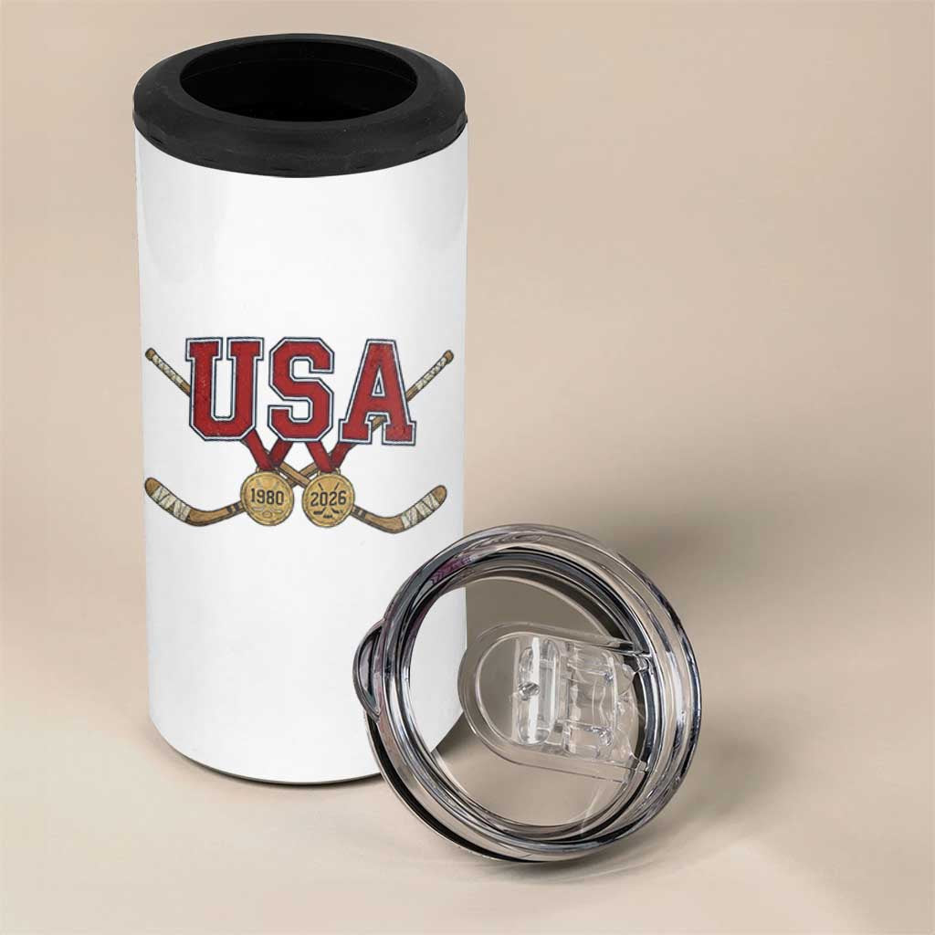 USA Ice Hockey Pride 1980 to 2026 Legacy 4 in 1 Can Cooler Tumbler Patriotic American Champions