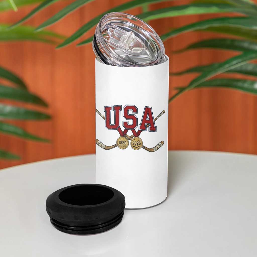 USA Ice Hockey Pride 1980 to 2026 Legacy 4 in 1 Can Cooler Tumbler Patriotic American Champions